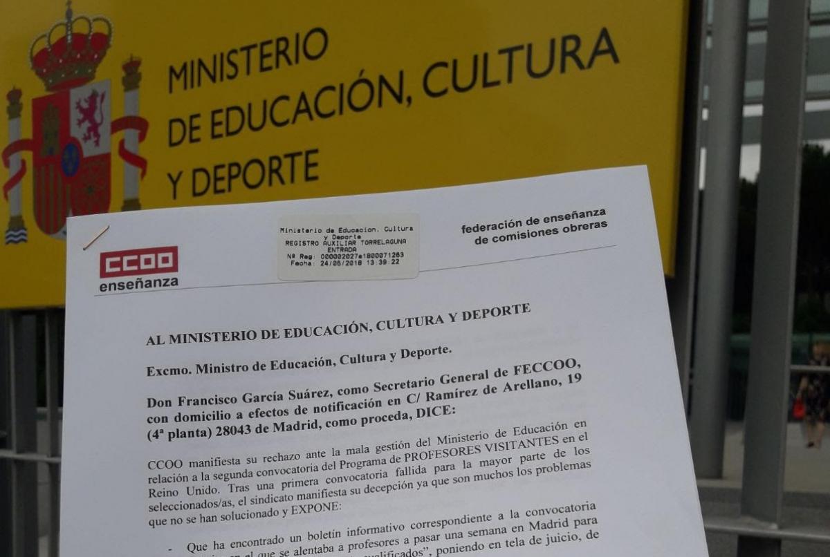 Carta dirigida al Ministerio de Educación, Cultura y Deporte.